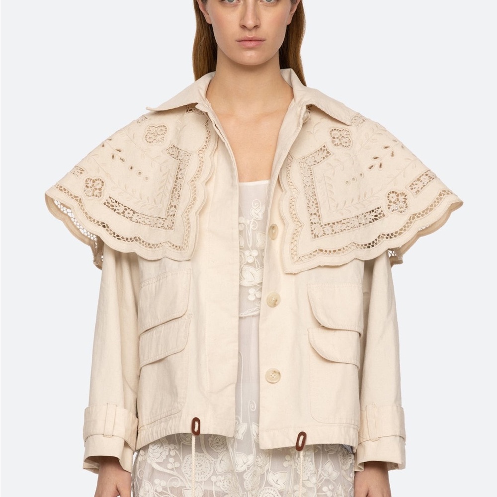 NWT Sea New York Marie Cape Jacket Eyelet Cream Barn Jacket Size XS